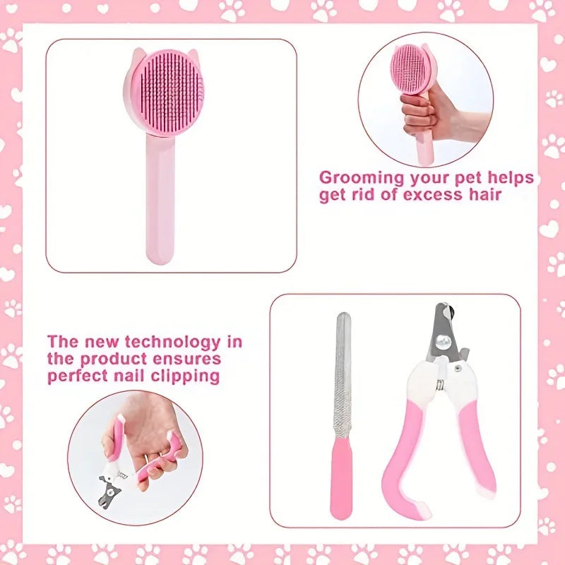 8Pcs Pet Grooming Kit - Nail Clipper Trimmer with Flea Comb & Detangling Brush Set for Dogs Cats, Grooming Tools