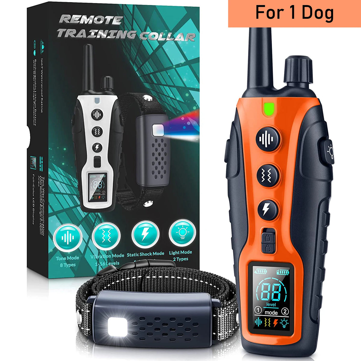 3280FT Pet Dog Training Shock Collar 3 Training Modes Beep Vibration Shock Flash Light Safety at Night Dual Battery Display