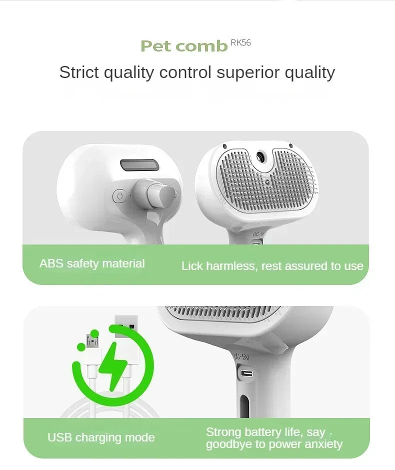 Multifunctional Pet Grooming Tool Combines Steam Spray Floating Hair Removal and Styling for Cats and Dogs All in One Device