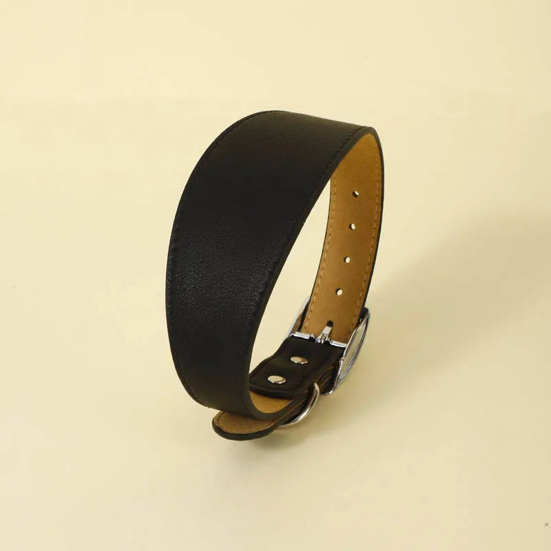 Wide Leather Dog Collar for Small Medium Large Dogs, Greyhound Deerhound Lurcher Whippet Dachshund Collar Pet Accessories