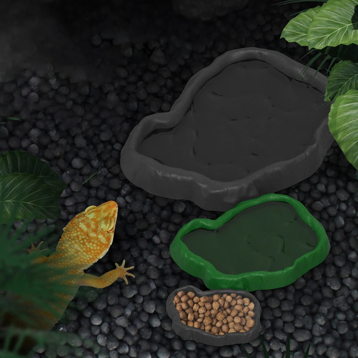 2pcs Pets Feeder Bowl Crawler Pet Feeder Basin Resin Non-toxic Food Water Pot Reptile Tortoise Scorpion Lizard Crab Bowl tool