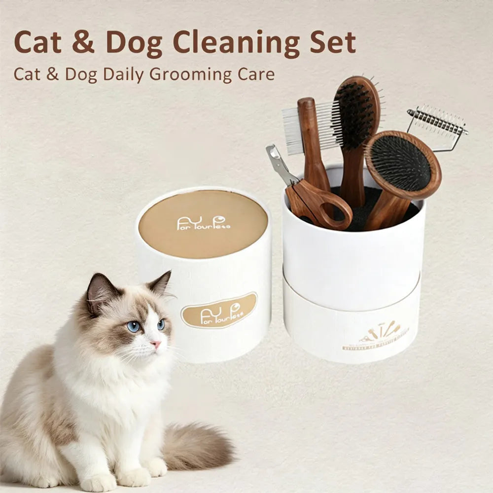 Pet Grooming Kit For Cats & Dogs Includes Detangling Comb Nail Clipper Brush Deshedding Comb Flea Comb Cat Grooming Bucket