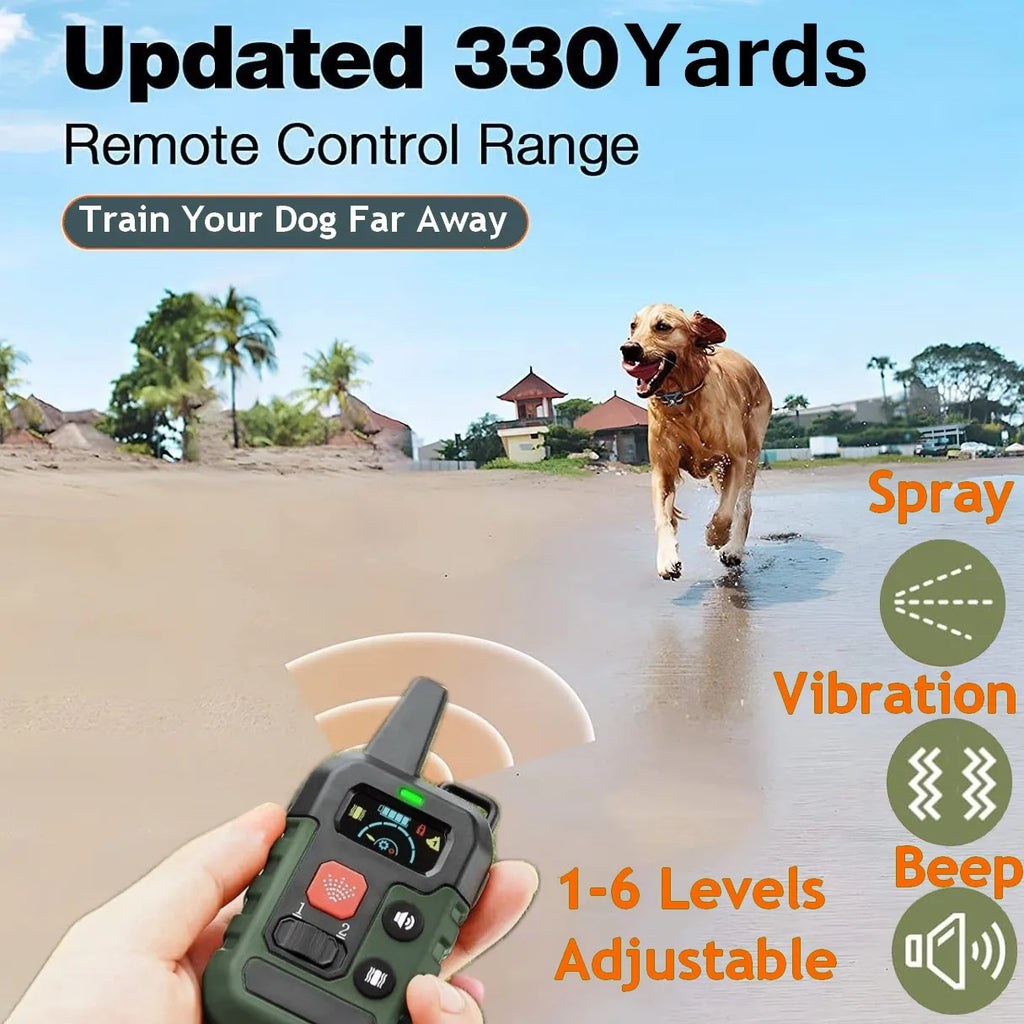 Pet Remote Spray Training Collar Tone Vibration 6 Levels Adjustable Anti-Barking Professional Humanistic Trainer(No Refill Gas)