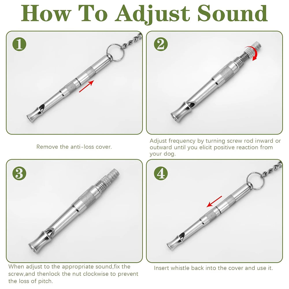 Dog Whistle Pet Training Whistle Stainless Steel Silver Portable Adjustable Ultrasonic Cat/Dog Behavior Training Aid Tool