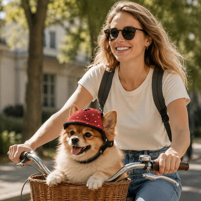 Pet Safety Helmet for Dogs Cats, Hard‑Shell Small Pet Riding Helmet, Protective Cap for Bicycle Motorcycle Outdoor Travel, Comfo