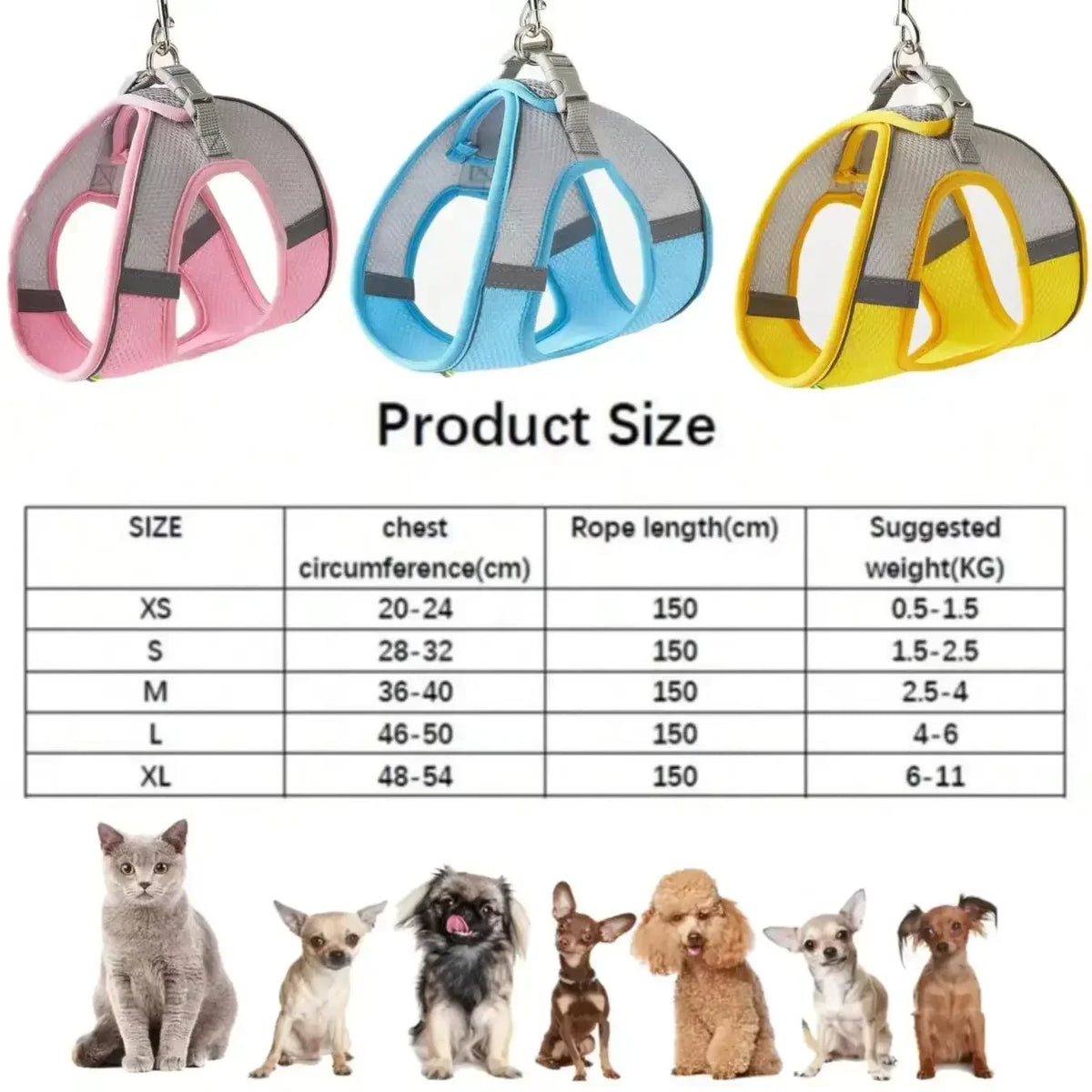 Adjustable Pet Harness and Leash Set for Small Dogs Cats Breathable Soft Mesh Vest Harness Puppy Pug Bulldog Walking Accessories