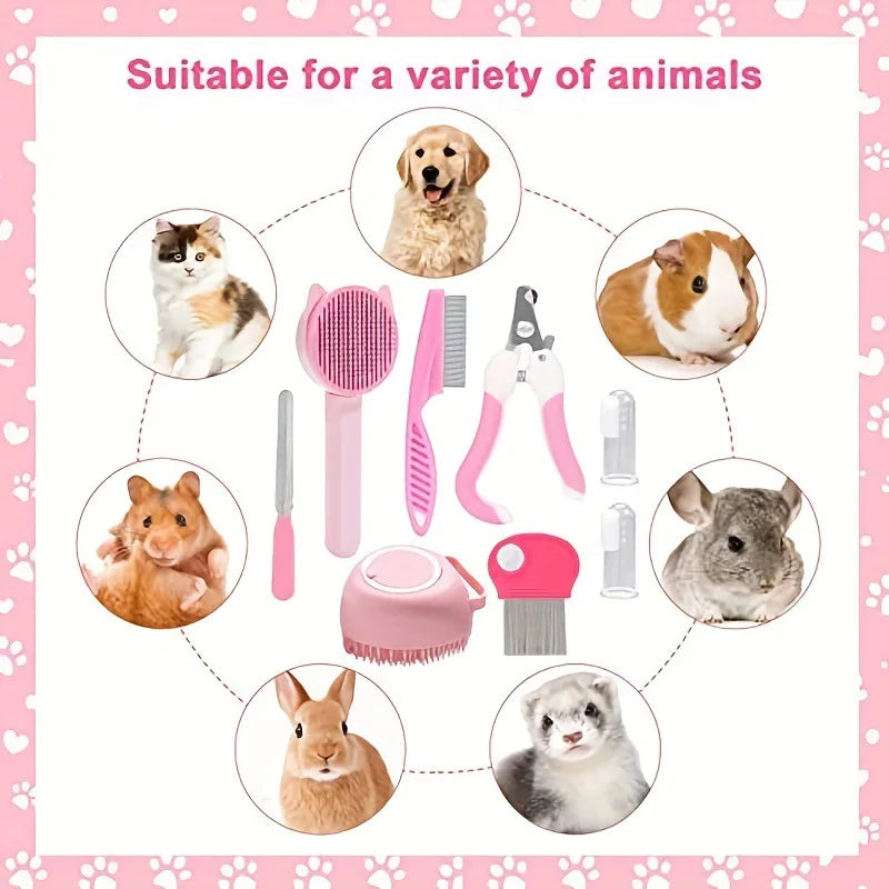 8Pcs Pet Grooming Kit - Nail Clipper Trimmer with Flea Comb & Detangling Brush Set for Dogs Cats, Grooming Tools