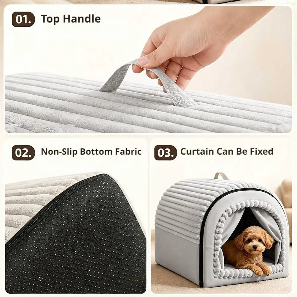Pet Bed House Cushion Suitable for Small Medium Large Pets Foldable Pet House Removable Washable Cat Bed Indoor Warm Doghouse ﻿