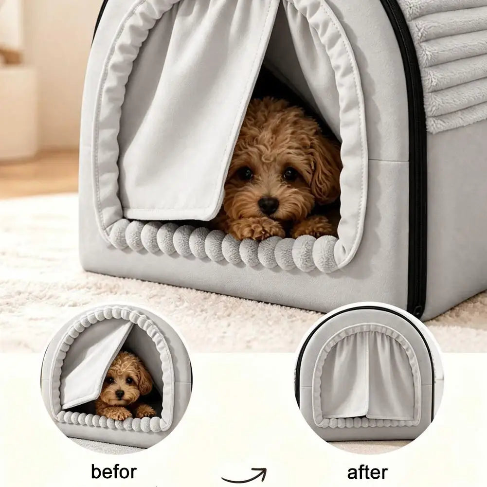 Pet Bed House Cushion Suitable for Small Medium Large Pets Foldable Pet House Removable Washable Cat Bed Indoor Warm Doghouse ﻿