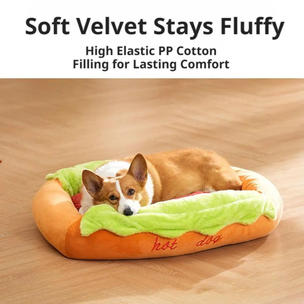 Pet Bed Hot Dog Shaped Dog Lounger Cat Sleeping Cushion Soft Fiber Puppy Warm House Removable Washable Beds for Cats Dogs