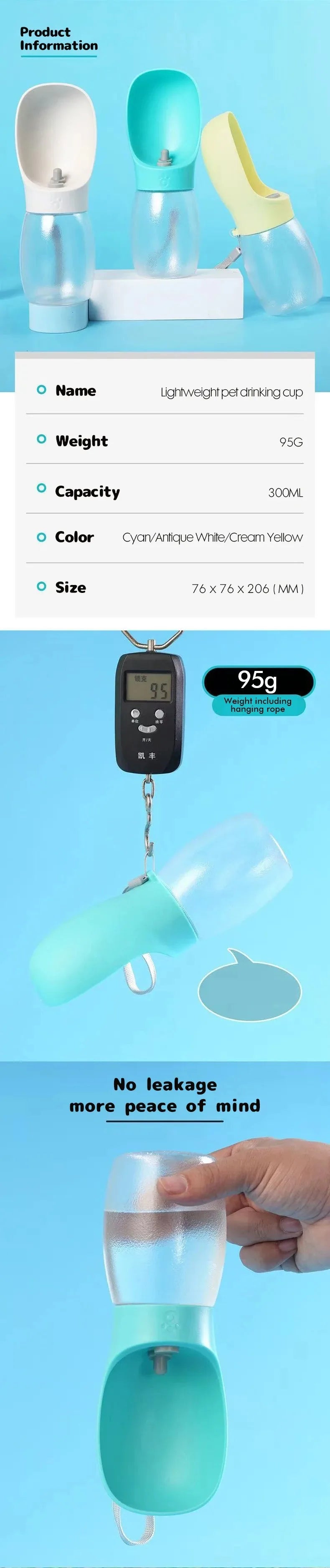 Portable Pet Dog Water Bottle Hiking Outdoor Leakproof Puppy Drinking Bowls for Small Medium Large Dogs Cats Chihuahua Supplies