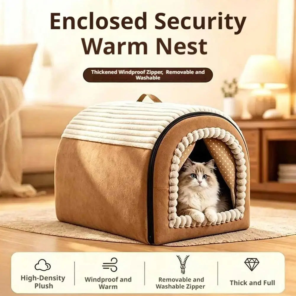 Pet Bed House Cushion Suitable for Small Medium Large Pets Foldable Pet House Removable Washable Cat Bed Indoor Warm Doghouse ﻿
