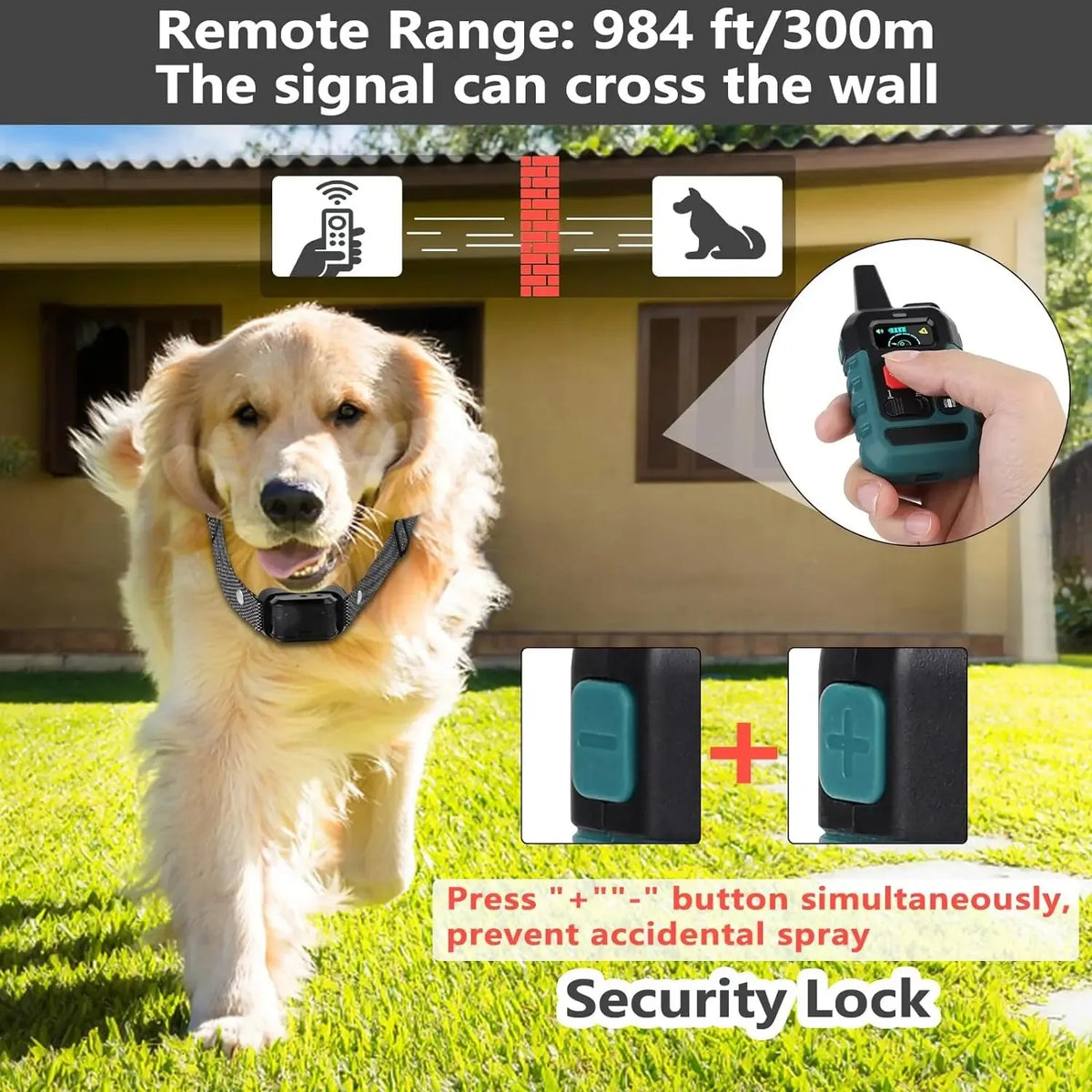 Pet Remote Spray Training Collar Tone Vibration 6 Levels Adjustable Anti-Barking Professional Humanistic Trainer(No Refill Gas)