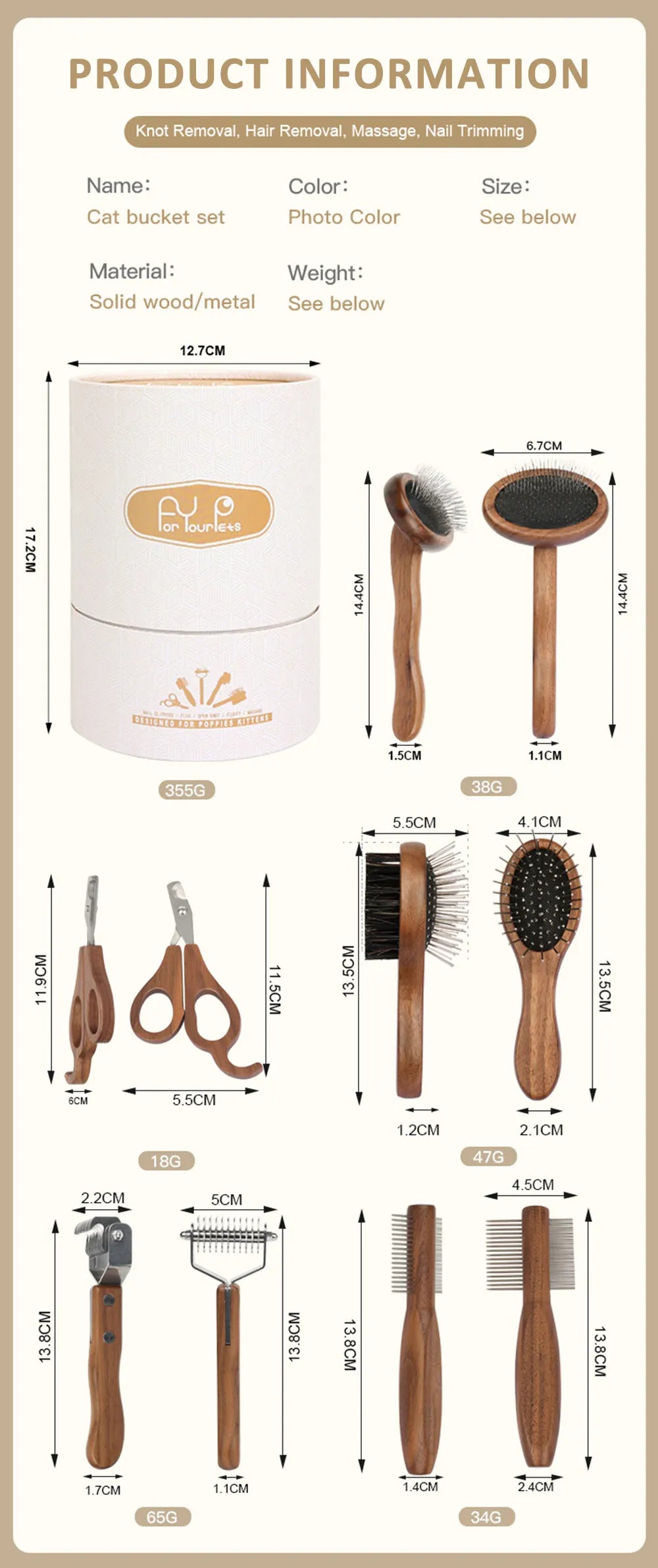 Pet Grooming Kit For Cats & Dogs Includes Detangling Comb Nail Clipper Brush Deshedding Comb Flea Comb Cat Grooming Bucket