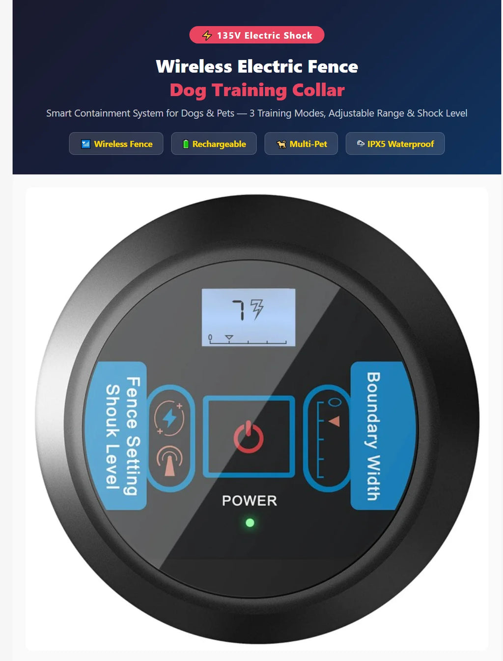 Wireless Containment System Pet Fence Boundary Electronic Shock Static Correction Training Electric Collar Outdoor Safety Perime