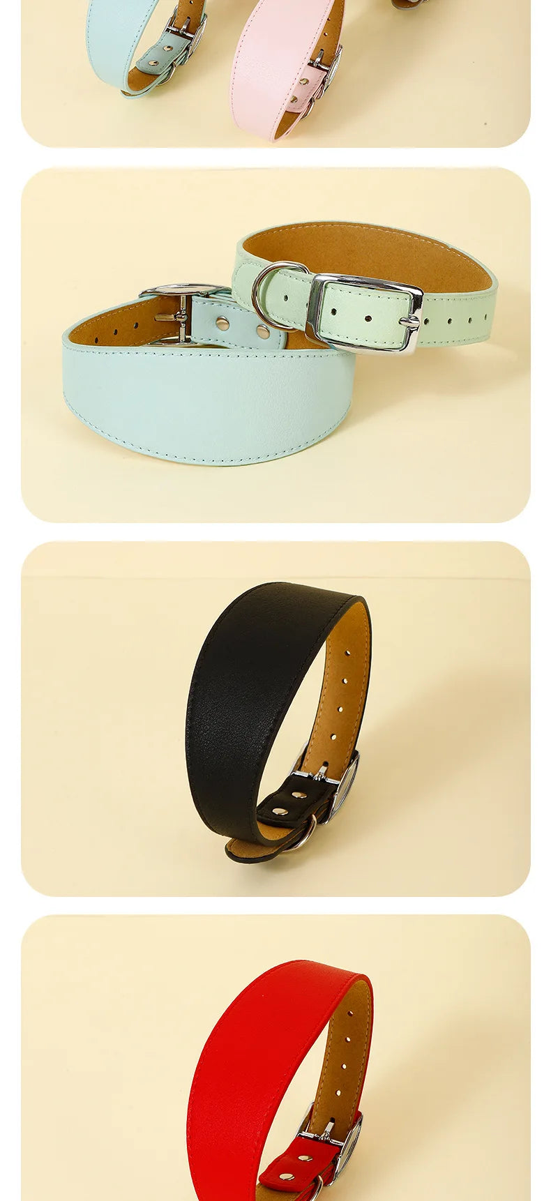 Wide Leather Dog Collar for Small Medium Large Dogs, Greyhound Deerhound Lurcher Whippet Dachshund Collar Pet Accessories