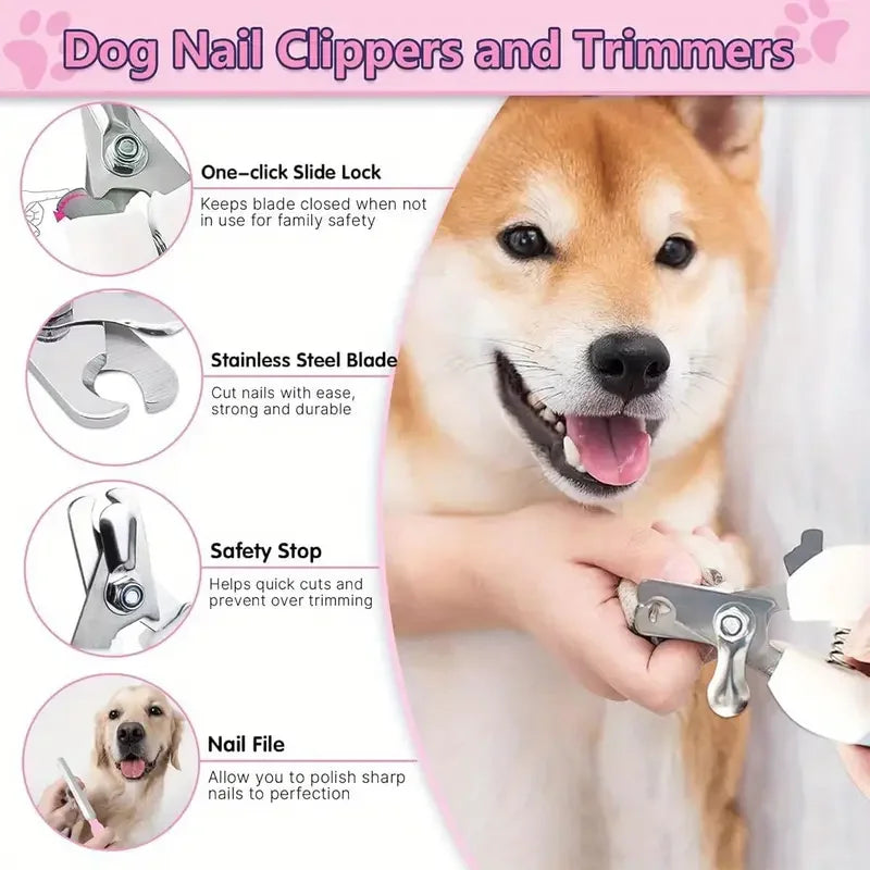 8Pcs Pet Grooming Kit - Nail Clipper Trimmer with Flea Comb & Detangling Brush Set for Dogs Cats, Grooming Tools