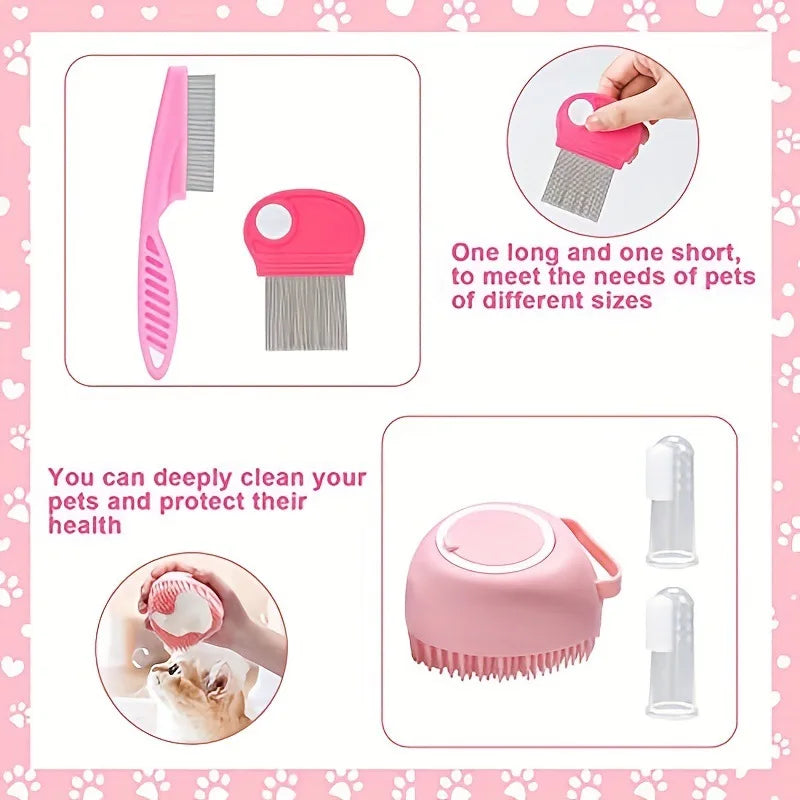 8Pcs Pet Grooming Kit - Nail Clipper Trimmer with Flea Comb & Detangling Brush Set for Dogs Cats, Grooming Tools