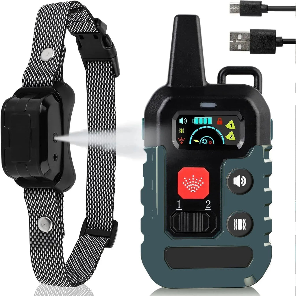 Pet Remote Spray Training Collar Tone Vibration 6 Levels Adjustable Anti-Barking Professional Humanistic Trainer(No Refill Gas)
