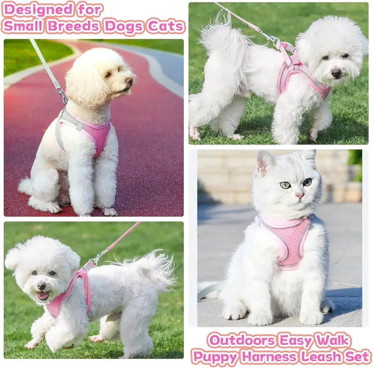 Adjustable Pet Harness and Leash Set for Small Dogs Cats Breathable Soft Mesh Vest Harness Puppy Pug Bulldog Walking Accessories