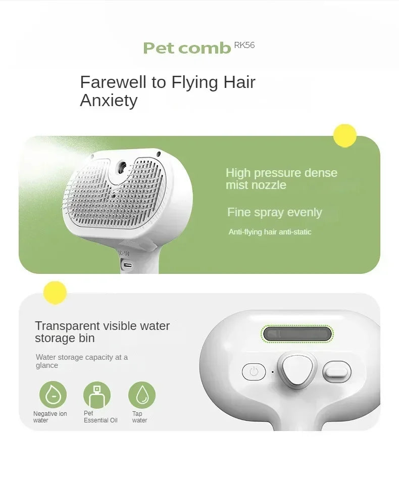 Multifunctional Pet Grooming Tool Combines Steam Spray Floating Hair Removal and Styling for Cats and Dogs All in One Device