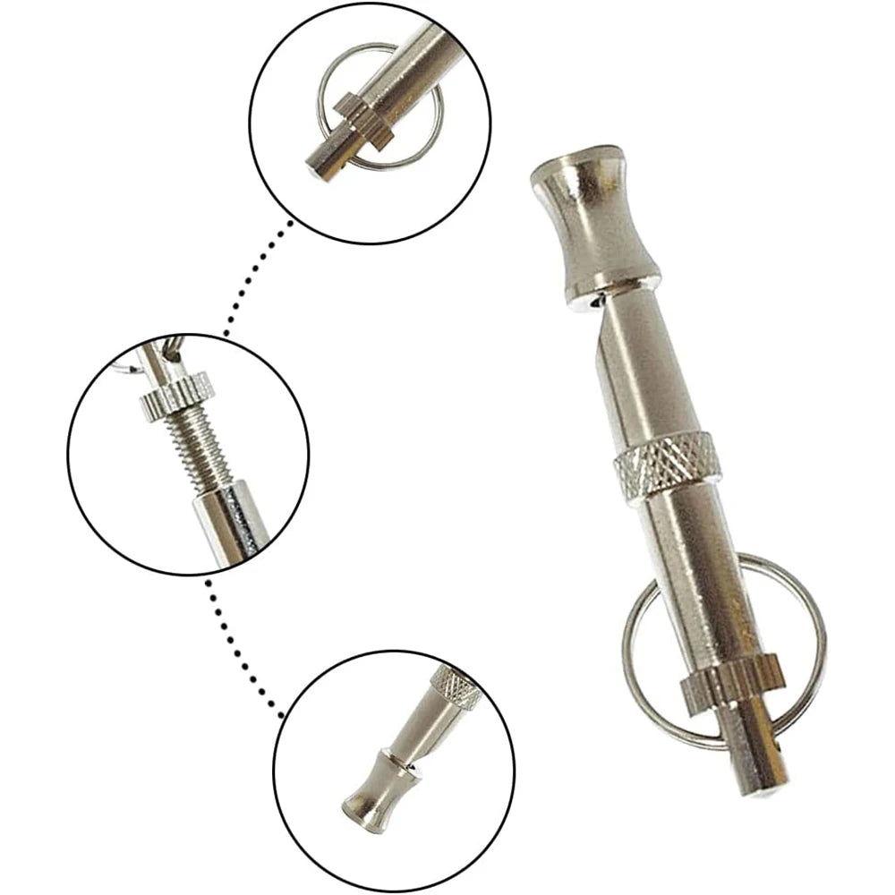 Dog Whistle Pet Training Whistle Stainless Steel Silver Portable Adjustable Ultrasonic Cat/Dog Behavior Training Aid Tool
