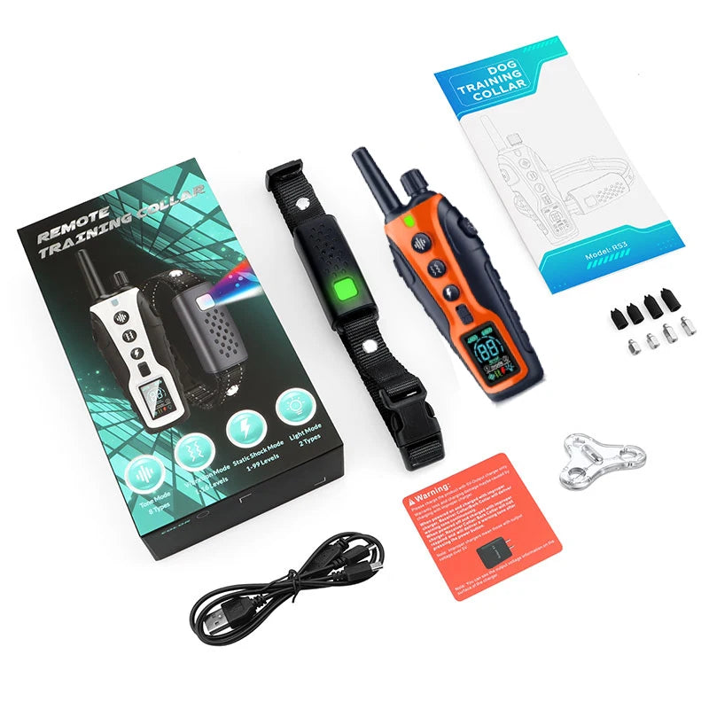 3280FT Pet Dog Training Shock Collar 3 Training Modes Beep Vibration Shock Flash Light Safety at Night Dual Battery Display