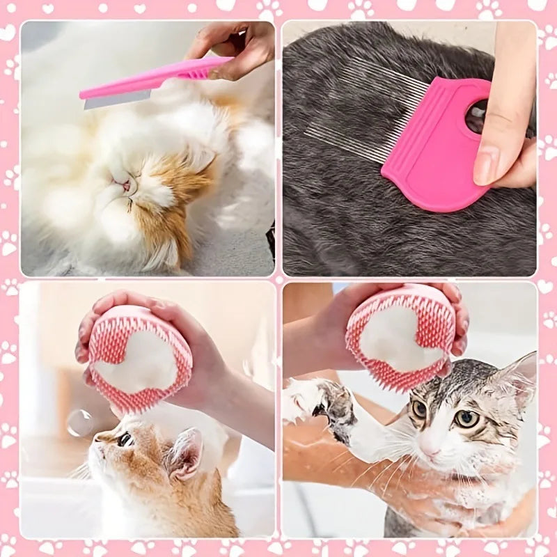 8Pcs Pet Grooming Kit - Nail Clipper Trimmer with Flea Comb & Detangling Brush Set for Dogs Cats, Grooming Tools
