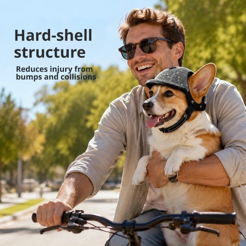 Pet Safety Helmet for Dogs Cats, Hard‑Shell Small Pet Riding Helmet, Protective Cap for Bicycle Motorcycle Outdoor Travel, Comfo