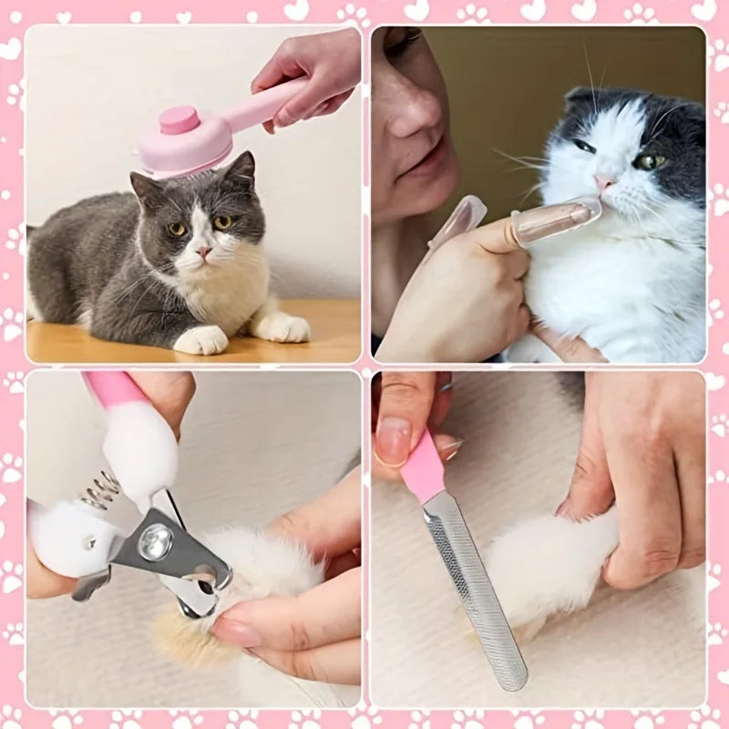 8Pcs Pet Grooming Kit - Nail Clipper Trimmer with Flea Comb & Detangling Brush Set for Dogs Cats, Grooming Tools