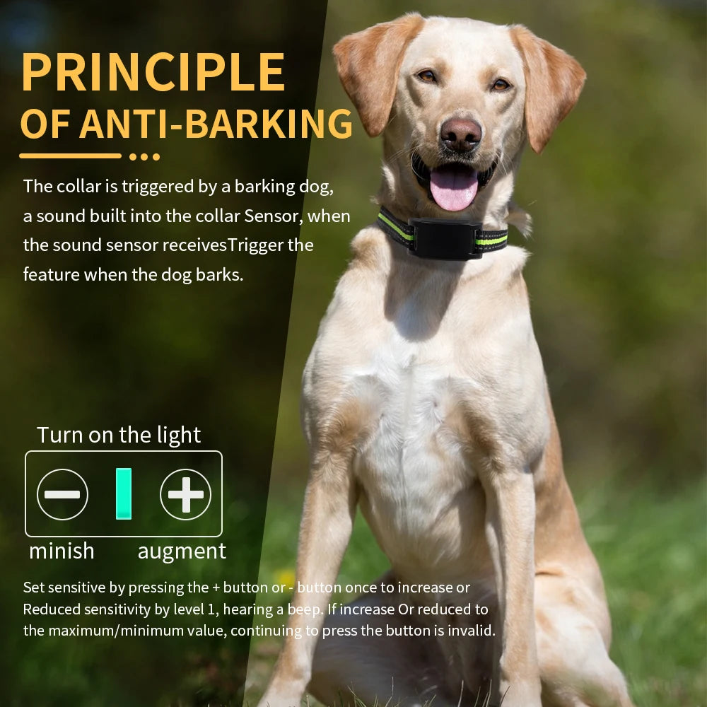Pet Dog Training Collars Auto Anti-Bark Collar USB Rechargeable 7 Intensities Safety Static Shock Humane Sound Sensor