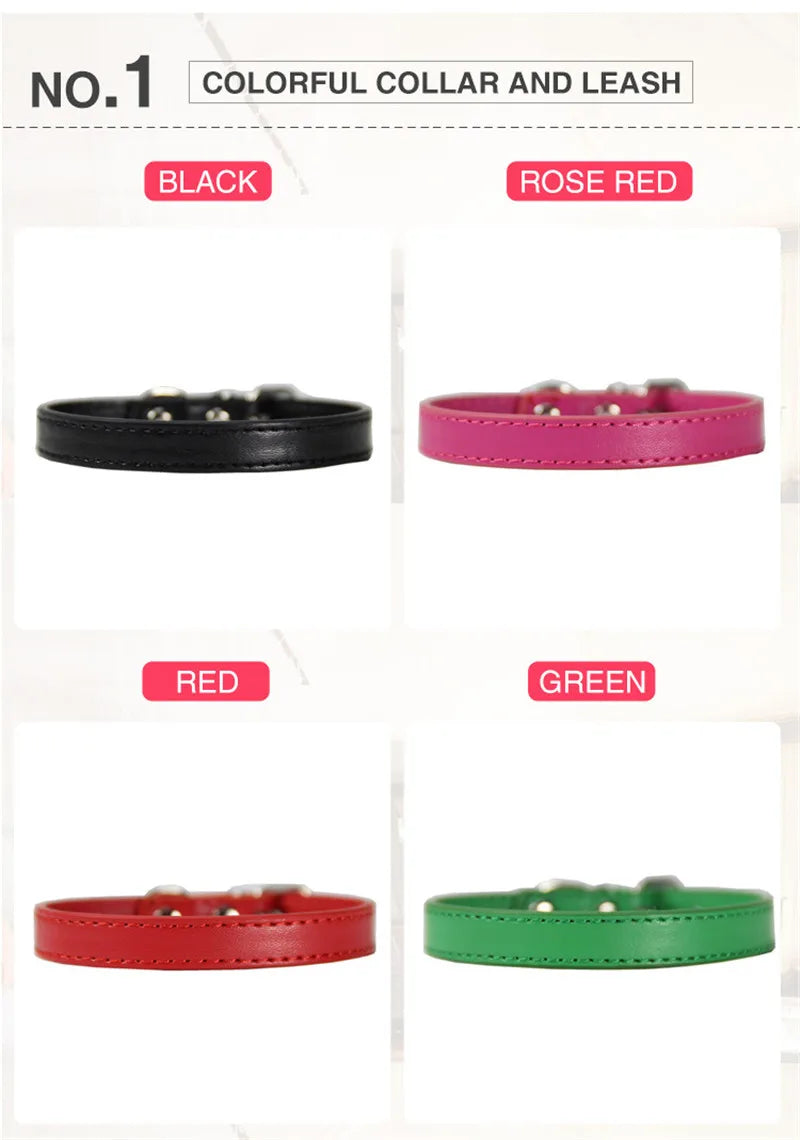 PU Leather Pet Collar for Cats & Dogs Adjustable Outdoor Walking Neck Collar Comfortable Non-restrictive Quick On & Off