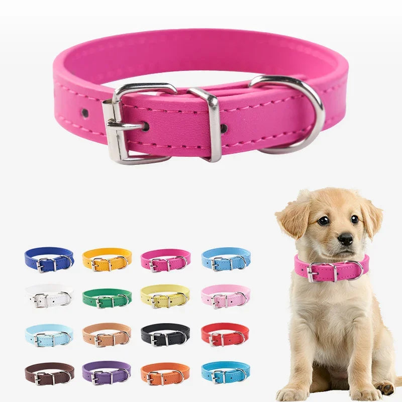 PU Leather Pet Collar for Cats & Dogs Adjustable Outdoor Walking Neck Collar Comfortable Non-restrictive Quick On & Off