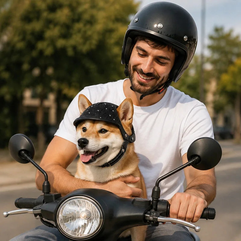 Pet Safety Helmet for Dogs Cats, Hard‑Shell Small Pet Riding Helmet, Protective Cap for Bicycle Motorcycle Outdoor Travel, Comfo