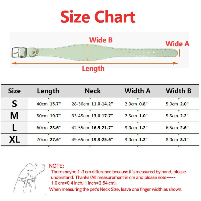 Wide Leather Dog Collar for Small Medium Large Dogs, Greyhound Deerhound Lurcher Whippet Dachshund Collar Pet Accessories