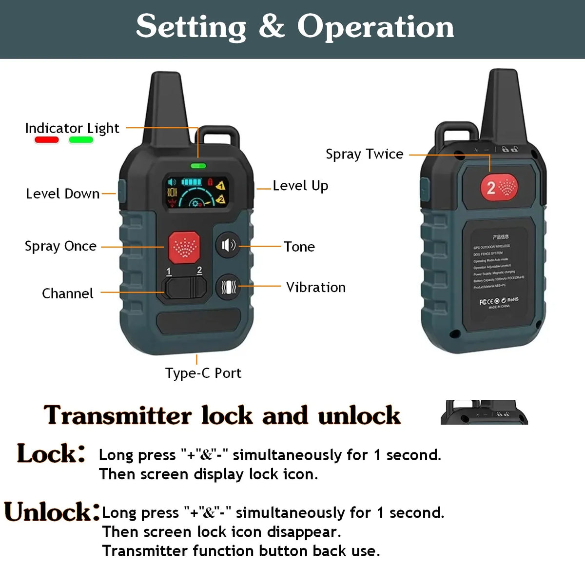 Pet Remote Spray Training Collar Tone Vibration 6 Levels Adjustable Anti-Barking Professional Humanistic Trainer(No Refill Gas)