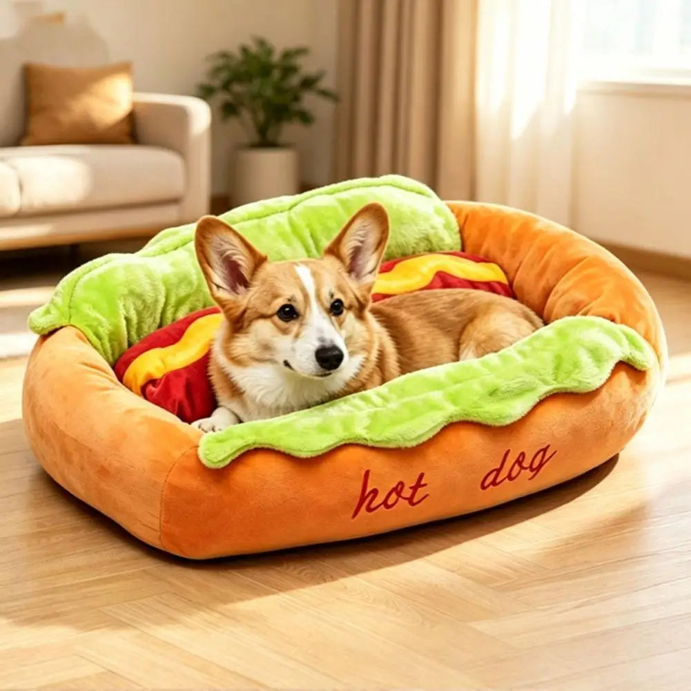 Pet Bed Hot Dog Shaped Dog Lounger Cat Sleeping Cushion Soft Fiber Puppy Warm House Removable Washable Beds for Cats Dogs
