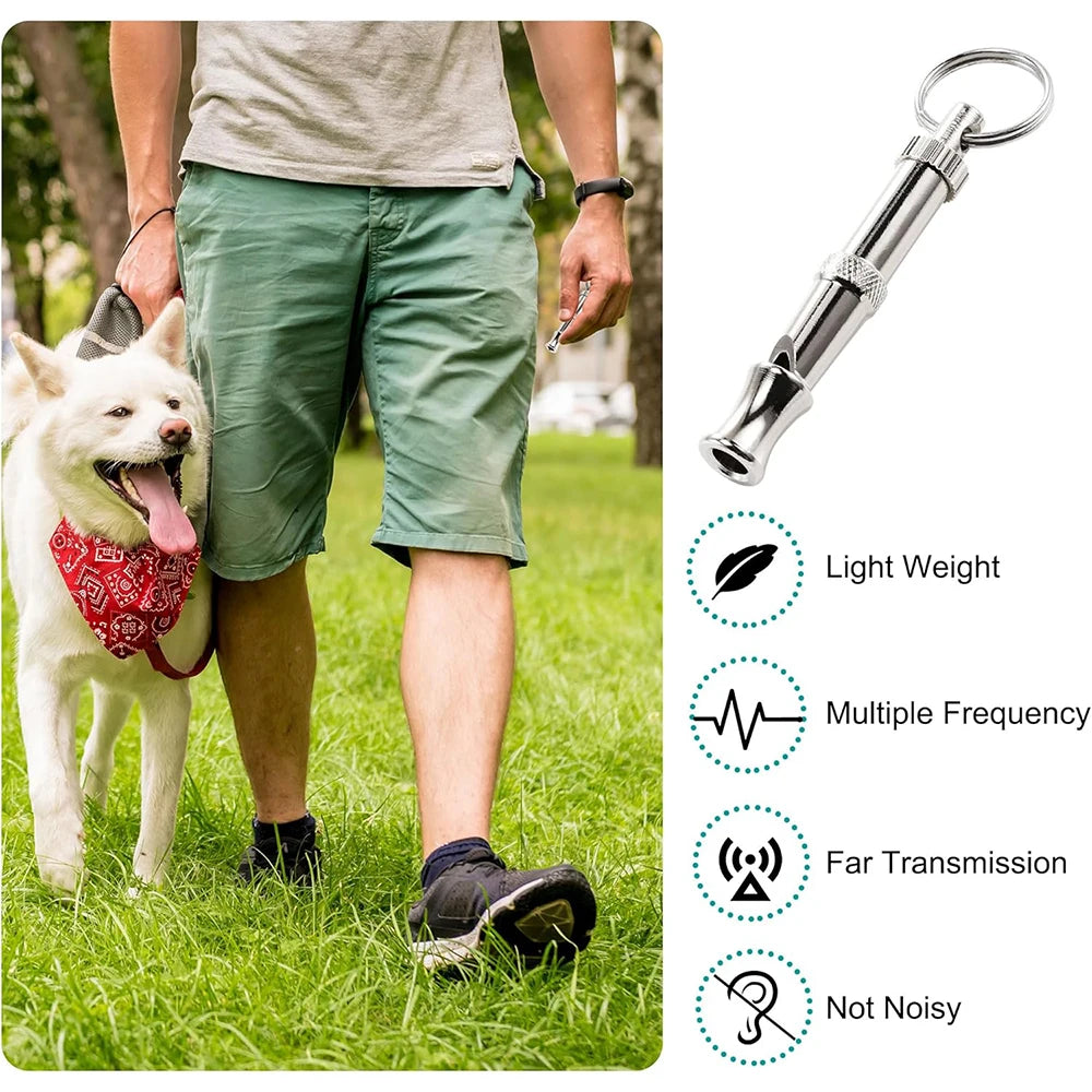 Dog Whistle Pet Training Whistle Stainless Steel Silver Portable Adjustable Ultrasonic Cat/Dog Behavior Training Aid Tool