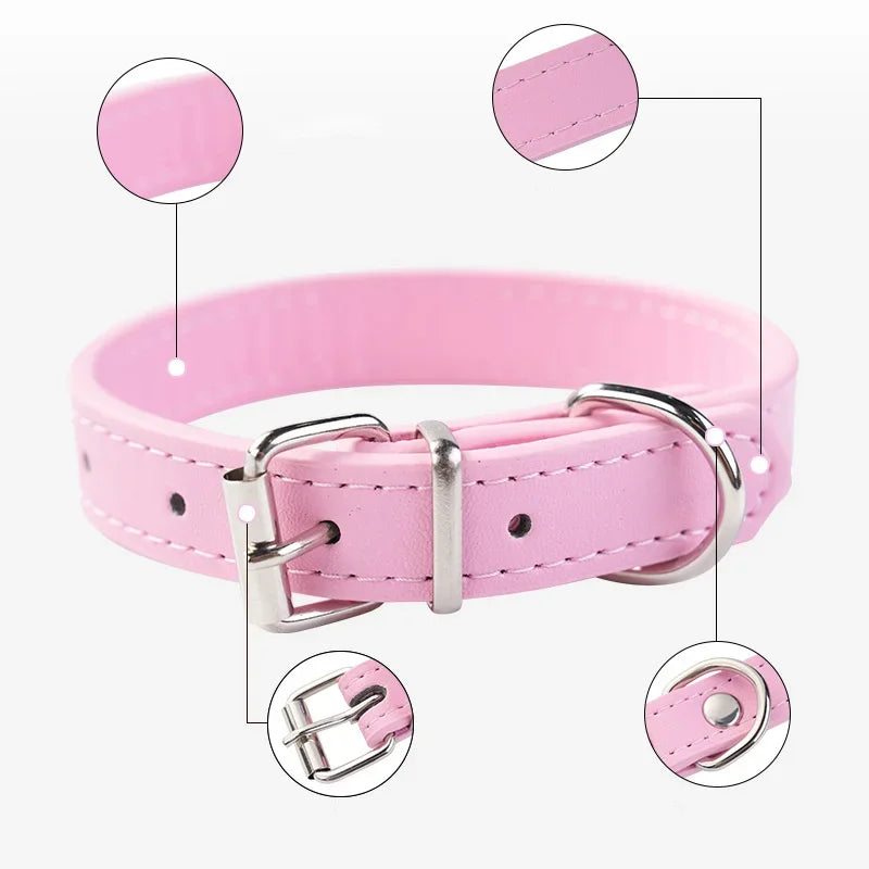 PU Leather Pet Collar for Cats & Dogs Adjustable Outdoor Walking Neck Collar Comfortable Non-restrictive Quick On & Off