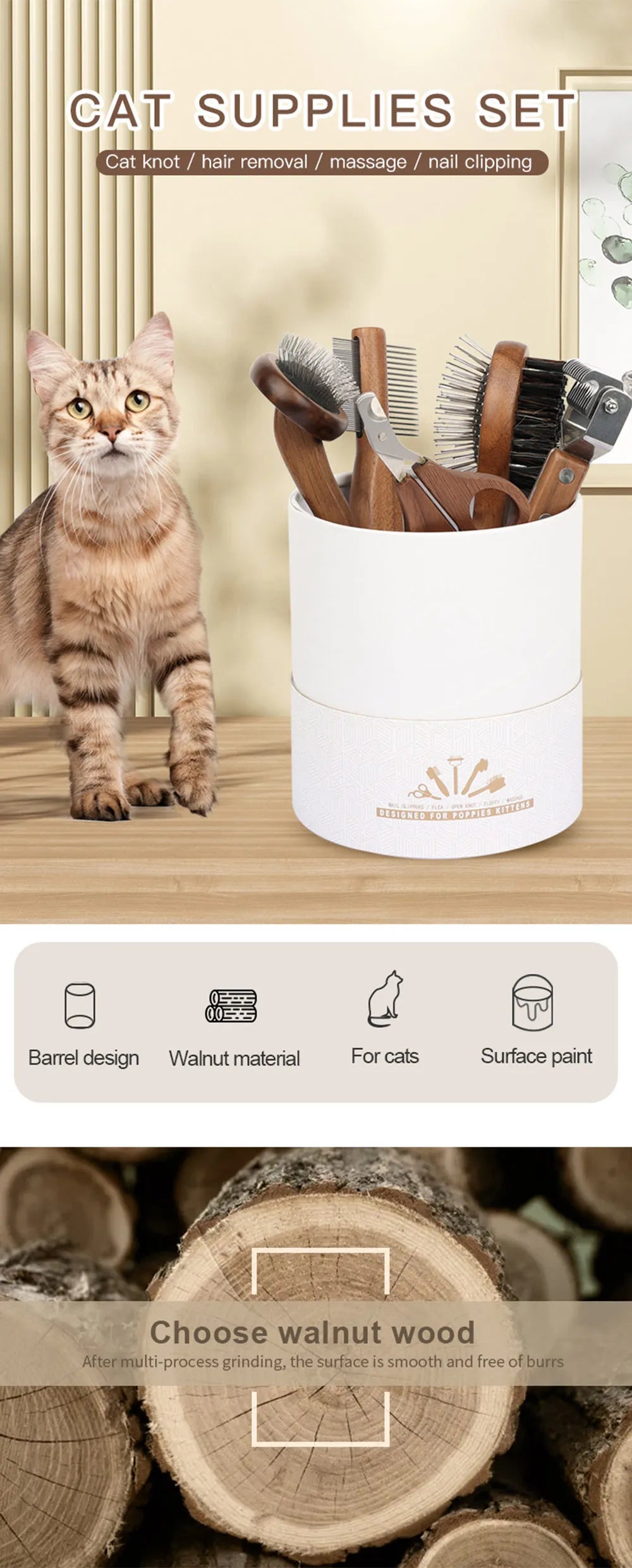 Pet Grooming Kit For Cats & Dogs Includes Detangling Comb Nail Clipper Brush Deshedding Comb Flea Comb Cat Grooming Bucket