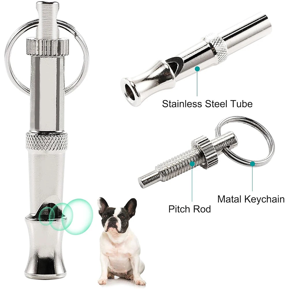 Dog Whistle Pet Training Whistle Stainless Steel Silver Portable Adjustable Ultrasonic Cat/Dog Behavior Training Aid Tool