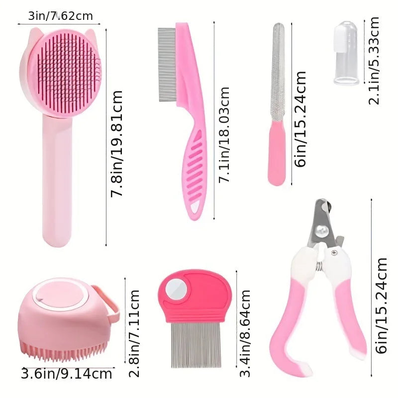 8Pcs Pet Grooming Kit - Nail Clipper Trimmer with Flea Comb & Detangling Brush Set for Dogs Cats, Grooming Tools