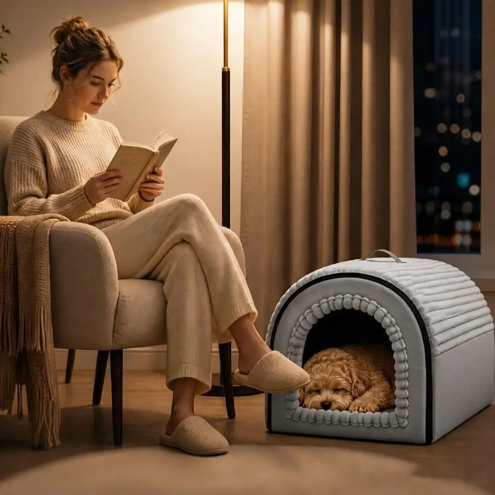 Pet Bed House Cushion Suitable for Small Medium Large Pets Foldable Pet House Removable Washable Cat Bed Indoor Warm Doghouse ﻿
