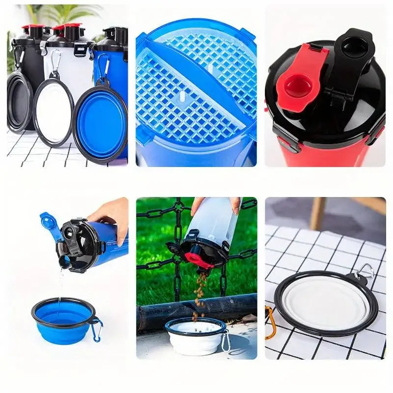 Pets Feeding Kits Portable 2 In 1 Pet Water Bottle with Food Container Dog 2pcs Collapsible Feeder Bowls Outdoor Walking D0018A