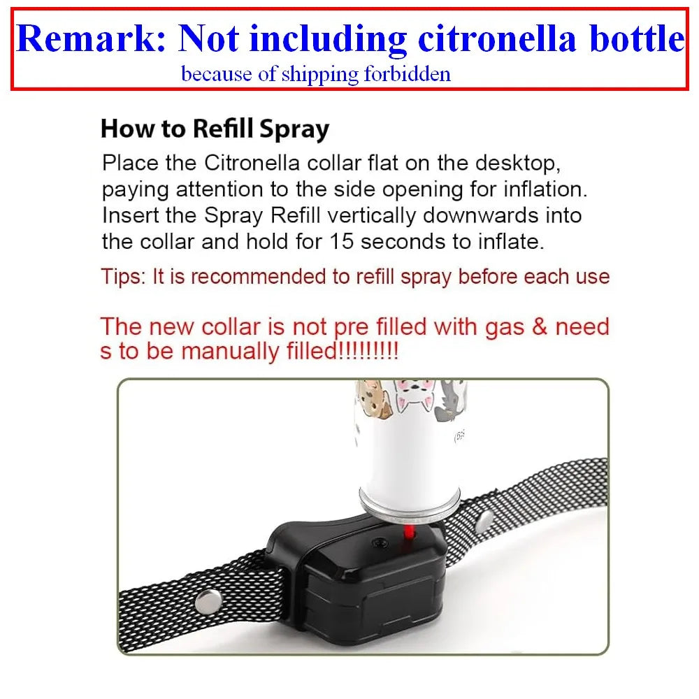 Pet Remote Spray Training Collar Tone Vibration 6 Levels Adjustable Anti-Barking Professional Humanistic Trainer(No Refill Gas)
