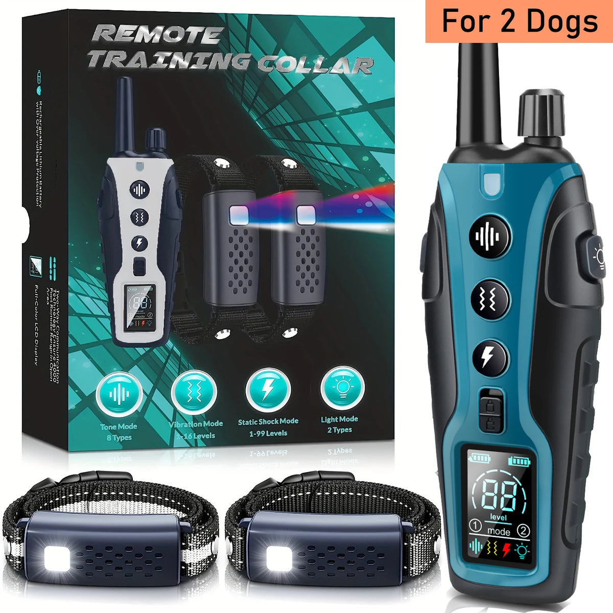 3280FT Pet Dog Training Shock Collar 3 Training Modes Beep Vibration Shock Flash Light Safety at Night Dual Battery Display