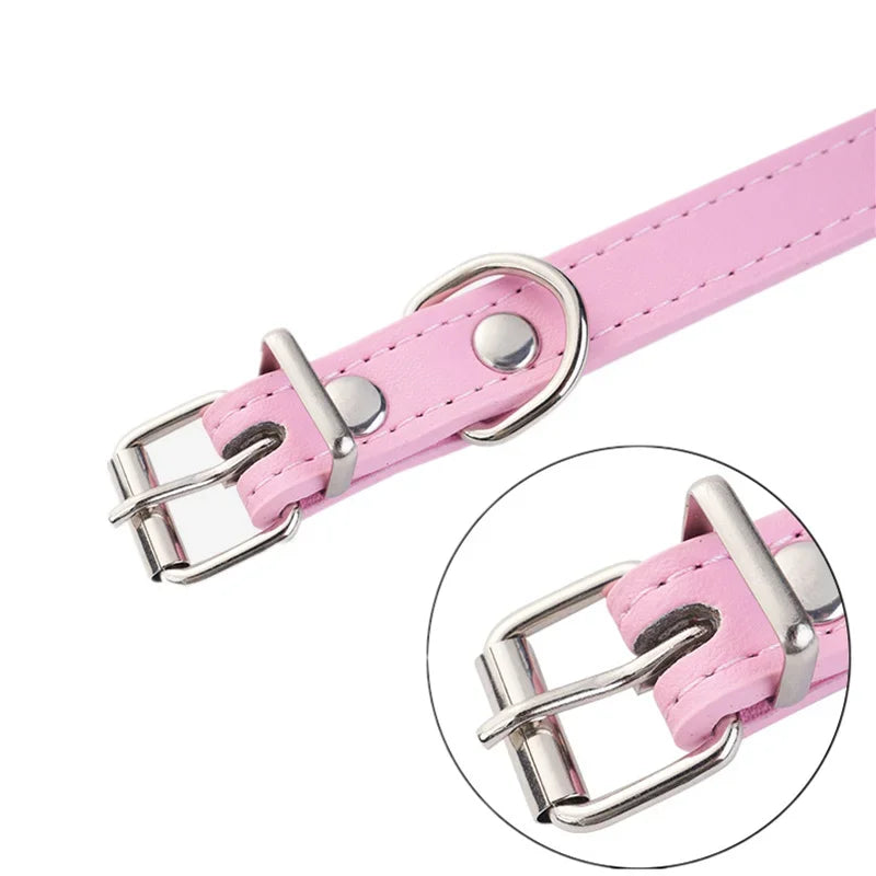 PU Leather Pet Collar for Cats & Dogs Adjustable Outdoor Walking Neck Collar Comfortable Non-restrictive Quick On & Off