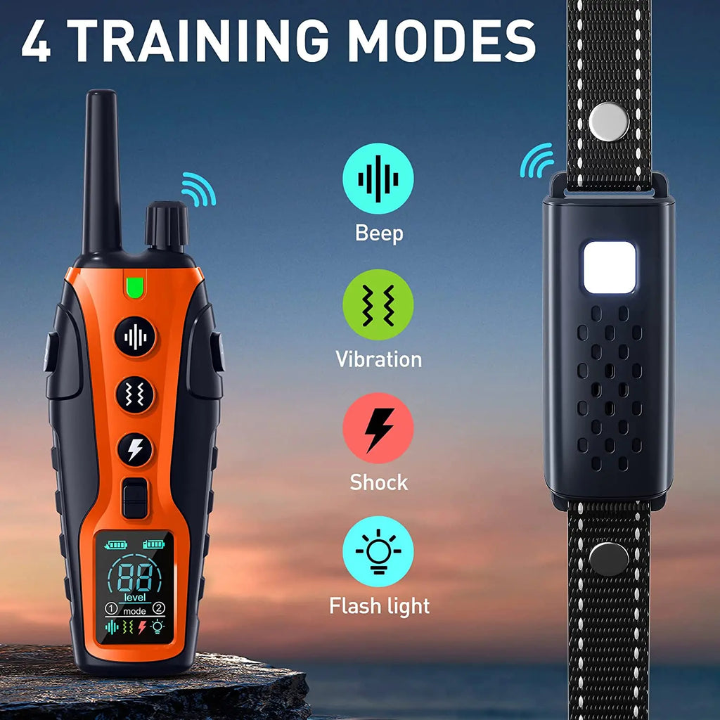 3280FT Pet Dog Training Shock Collar 3 Training Modes Beep Vibration Shock Flash Light Safety at Night Dual Battery Display