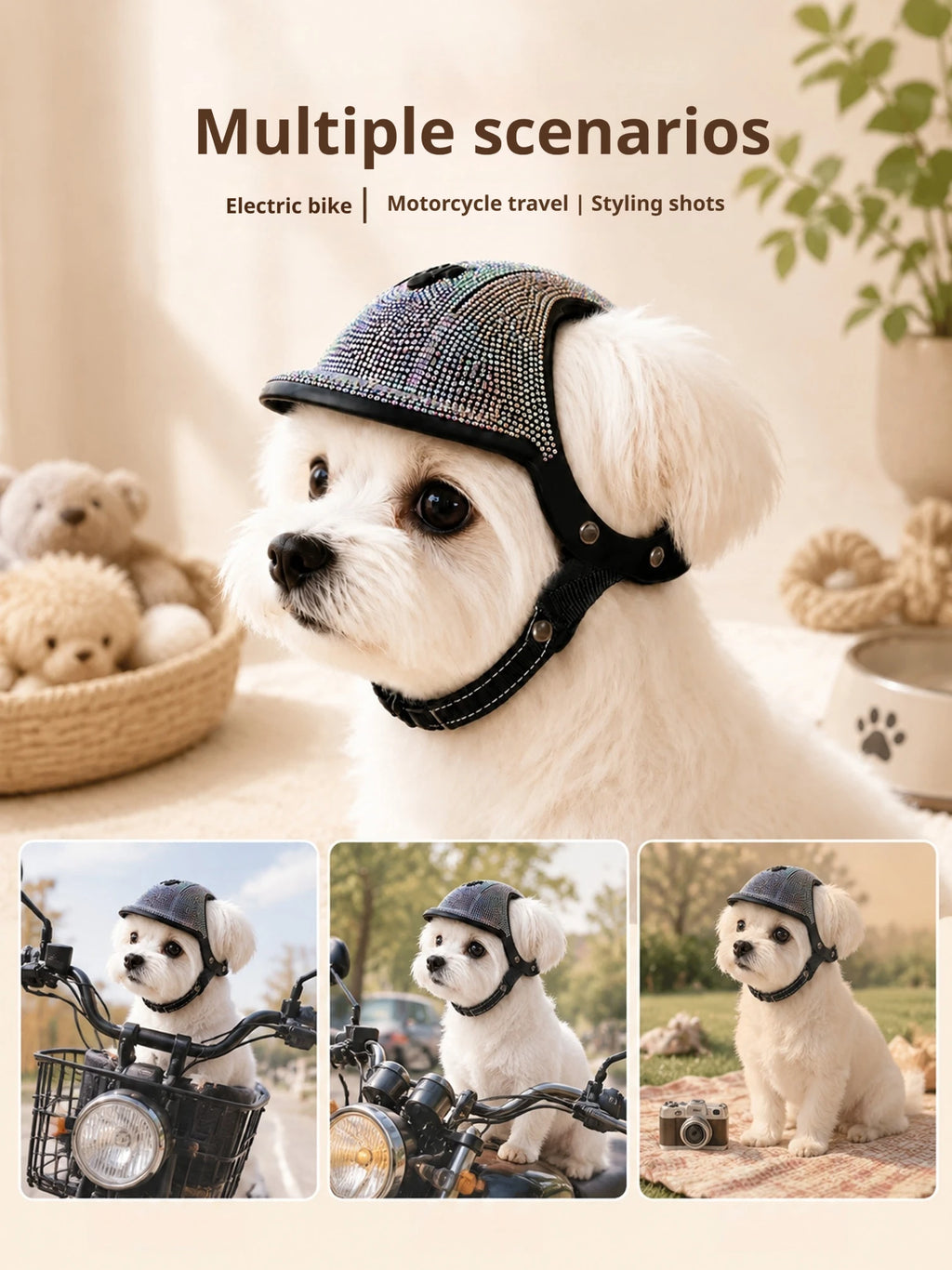 Pet Safety Helmet for Dogs Cats, Hard‑Shell Small Pet Riding Helmet, Protective Cap for Bicycle Motorcycle Outdoor Travel, Comfo