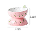 NNEDSZ Ceramic Elevated Pet Food Bowl - Cute Pitaya Pattern Design for Cats and Small Dogs